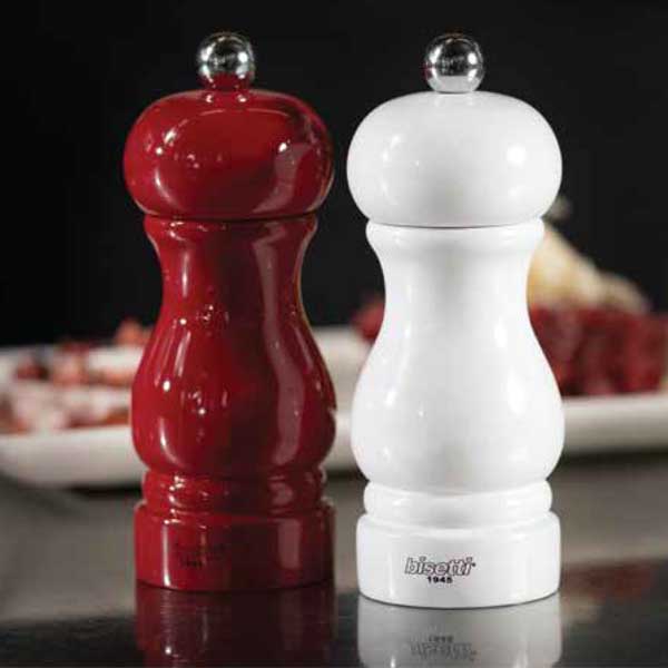 Salt And Pepper Mill Sorrento Beech Wood White Laquered / Bisetti