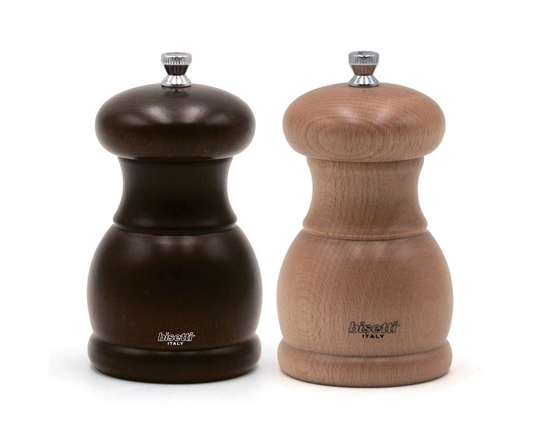 Bisetti Portofino Walnut Stained Beech-Wood Salt Mill & Tural Beech-Wood Pepper Mill