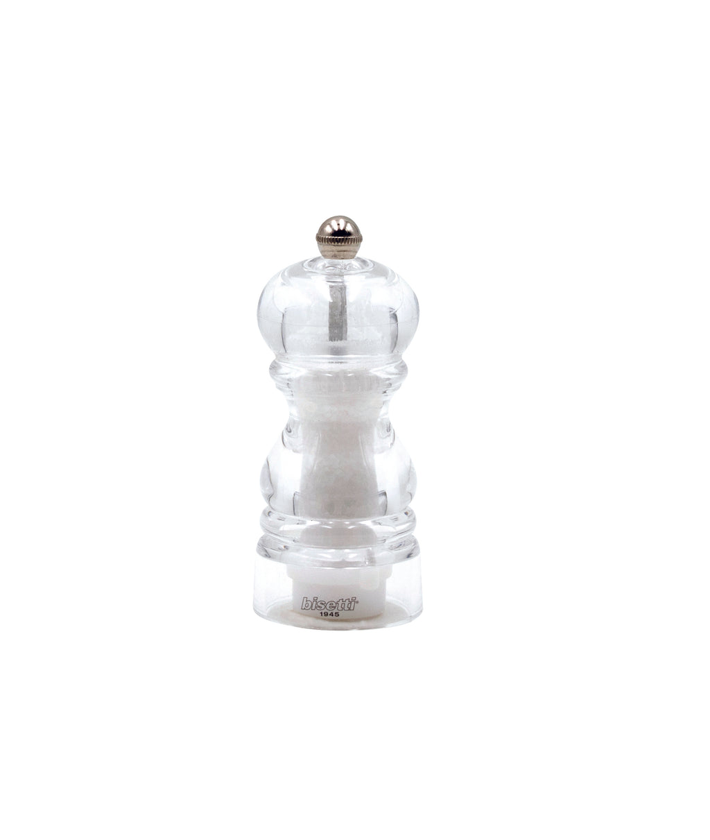 Salt and pepper mill set, acrylic body, head and natural base, 18 cm -  Bisetti - Purchase on Ventis.