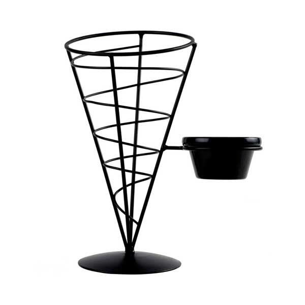 Vertigo Round Appetizer Wire Cone Basket with 1 Ramekin - 5" x 7" / Tablecraft