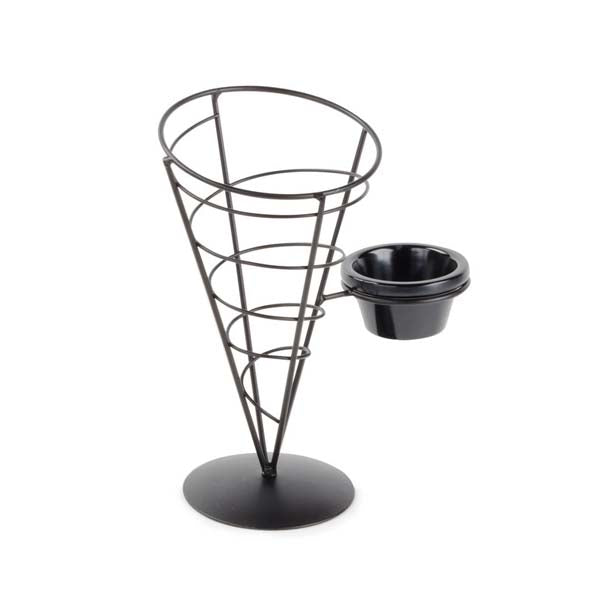Vertigo Round Appetizer Wire Cone Basket with 1 Ramekin - 5" x 9" / Tablecraft