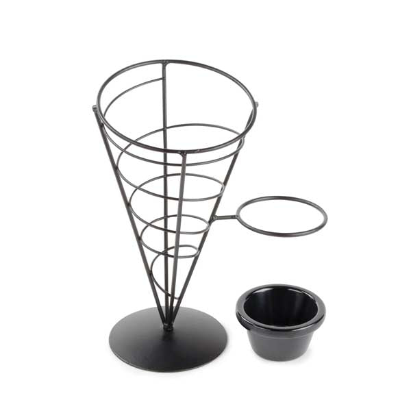 Vertigo Round Appetizer Wire Cone Basket with 1 Ramekin - 5" x 9" / Tablecraft