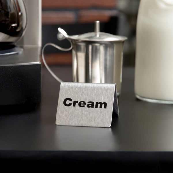 Stainless Steel "Cream" Tent Sign 2 1/2" x 2" / Tablecraft