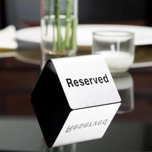 2 1/2" x 2" Stainless Steel "Reserved" Tent Sign / Tablecraft