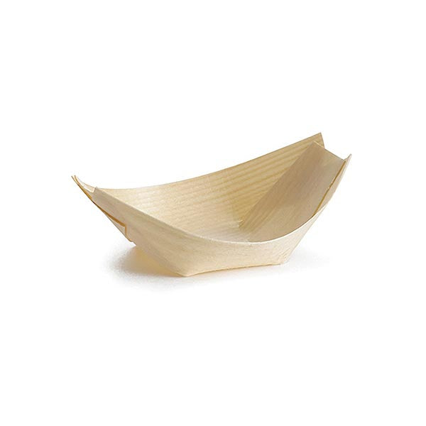 3.5" x 2" Disposable Serving Wood Brown Boat / Tablecraft
