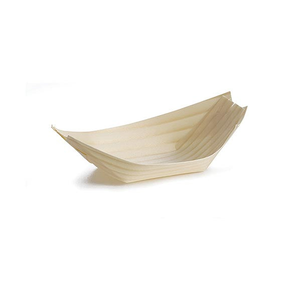 5.25" x 3.375" Large Disposable Wood Brown Boat / Tablecraft