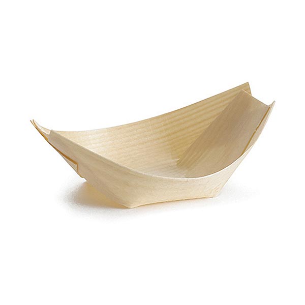 6-1/2" x 3-1/2" Large Disposable Wood Brown Boat / Tablecraft
