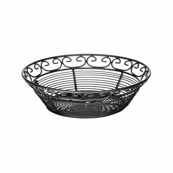 Mediterranean Round Black Metal Basket - 8" x 2 1/4" / Tablecraft