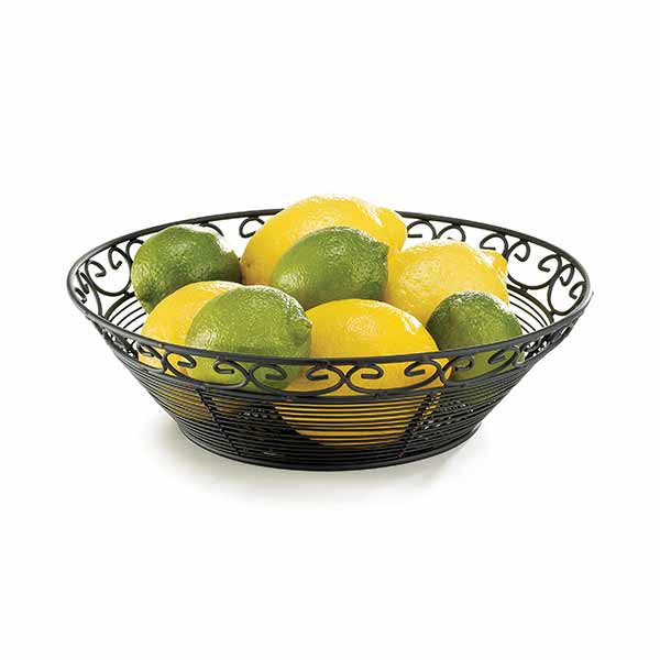 Mediterranean Round Black Metal Basket - 8" x 2 1/4" / Tablecraft