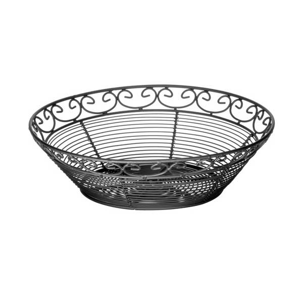 Mediterranean Round Black Metal Basket - 10" x 3" / Tablecraft
