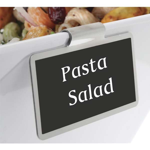 3" x 1.75" x .6" Stainless Steel Black Tag with Chalkboard / Tablecraft
