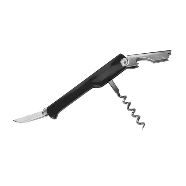 Italian-Made Black Waiters Corkscrew with Foil Knife / Winco