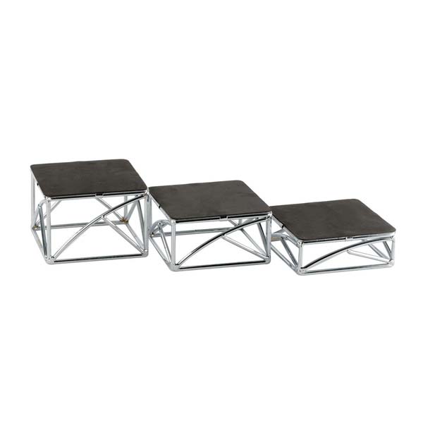 Set of Three Chrome Plated Square Metal Riser Set - 2", 3", 4" / Tablecraft