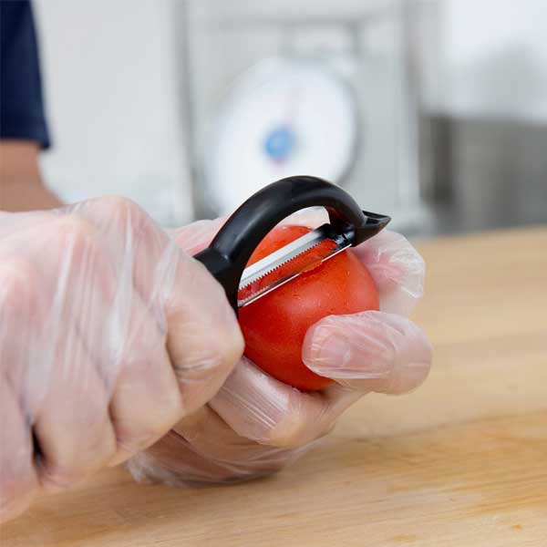 7" x 1.125" x 1" Ergonomic Soft Grip Serrated Peeler / Tablecraft