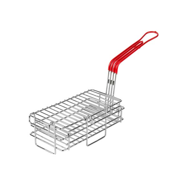 11-1/2" x 6" Rectangular Chimichanga / Burrito Fry Basket with Red Handle / Winco