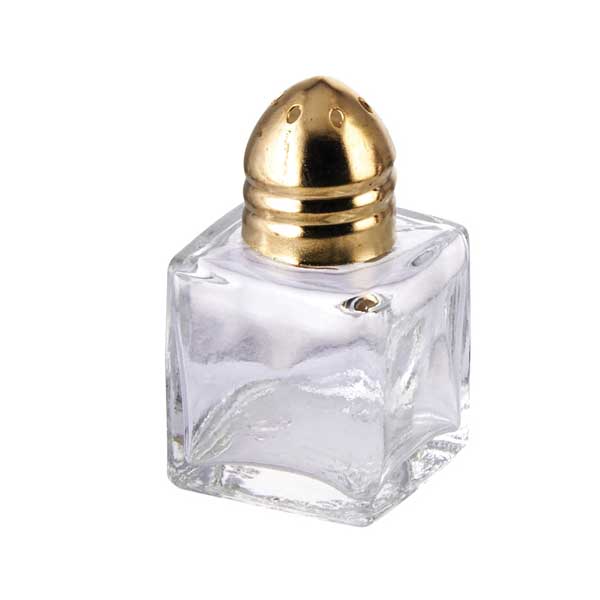 1/2 oz. Glass Square Shaker with Brass-Toned Top / Winco