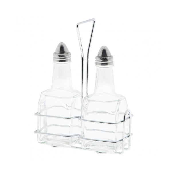 6 Oz. Oil and Vinegar Cruet Set with Chrome-Plated Rack / Winco