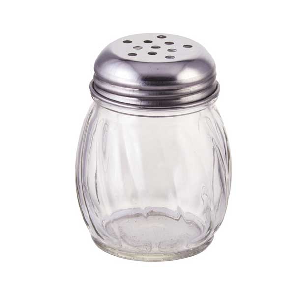 6 oz. Glass Cheese Shaker with Perforated Chrome Top / Winco