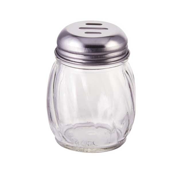 6 oz. Glass Cheese Shaker with Slotted Chrome Top / Winco