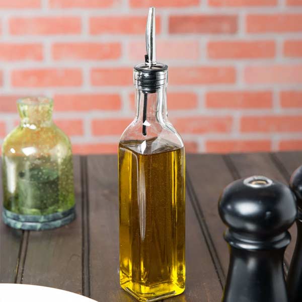 Glass 8 oz. 10 1/2" Oil/Vinegar Cruet with Pourer / Winco