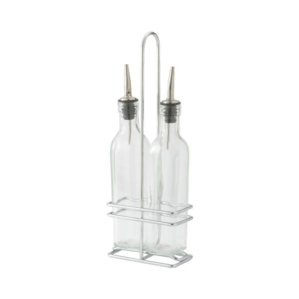 Glass 8 oz. Oil/Vinegar Cruet Set / Winco