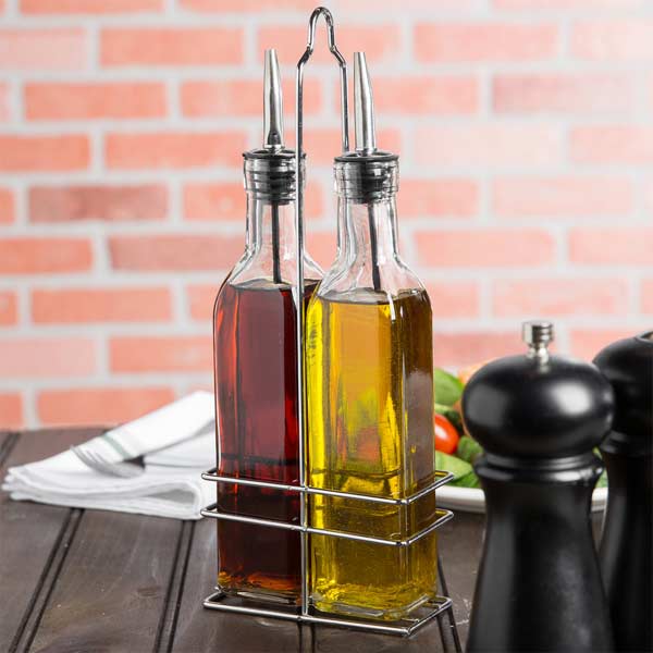 Glass 8 oz. Oil/Vinegar Cruet Set / Winco