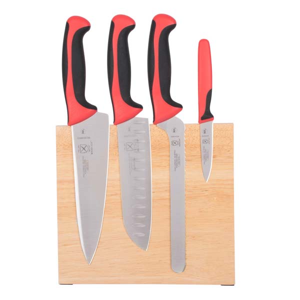 5-Piece Rubberwood Magnetic Board and Red Handle Knife Set / Mercer