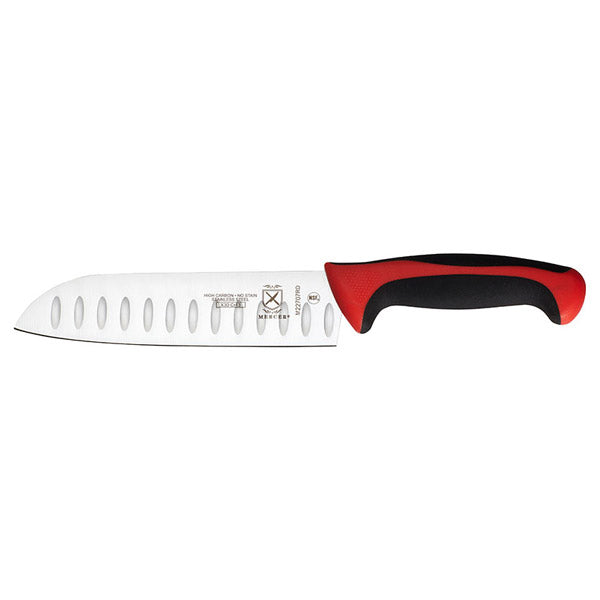 7" Granton Edge Santoku Knife with Red Handle / Mercer