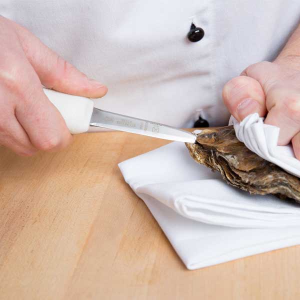 3" Stainless Steel Boston Style Oyster Knife with White Textured Poly Handle