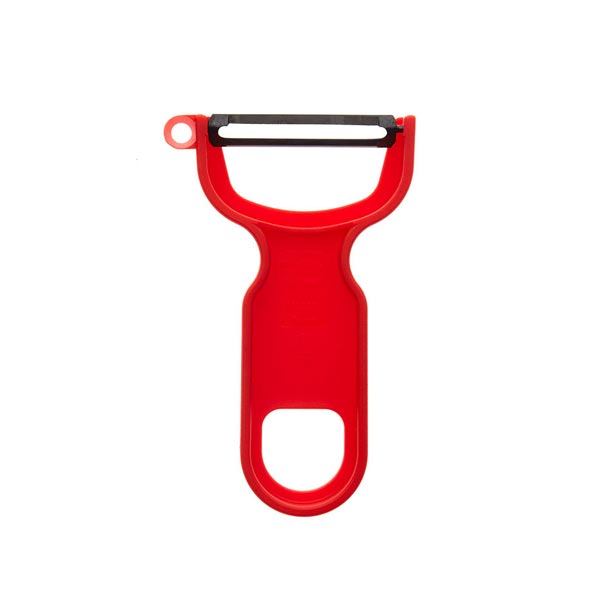 4" Black, Red and White "Y" Vegetable Peeler with Straight High Carbon Stainless Steel Blade