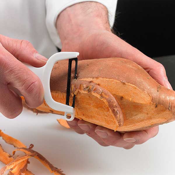 4" White "Y" Vegetable Peeler with Straight High Carbon Stainless Steel Blade