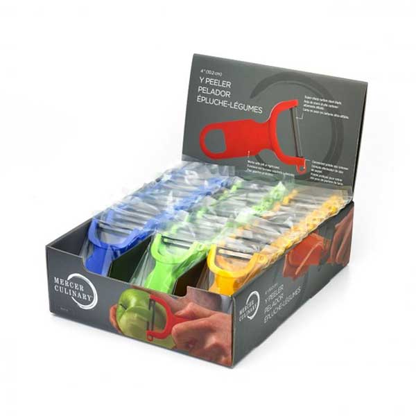 4" Blue, Green, and Yellow "Y" Vegetable Peeler with Straight High Carbon Stainless Steel Blade