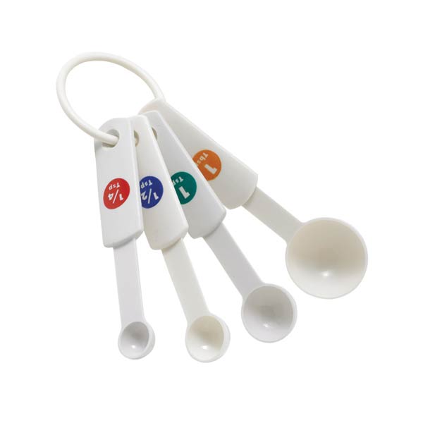 White Plastic 4 Piece Measuring Spoon Set With Capacity Marking / Winco