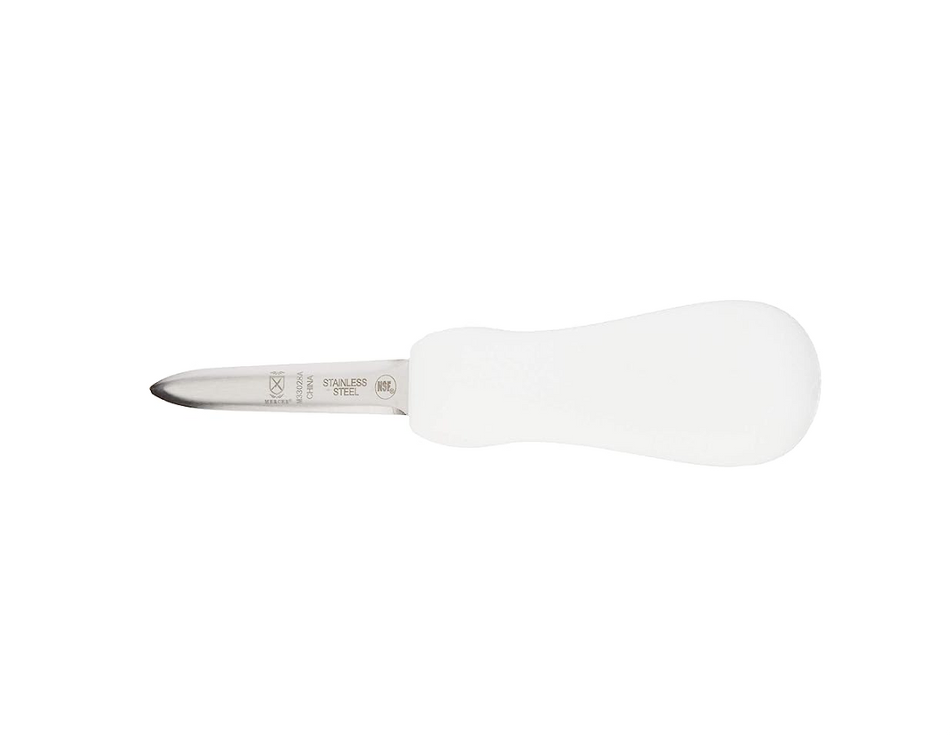 3" Stainless Steel Boston Style Oyster Knife with White Textured Poly Handle