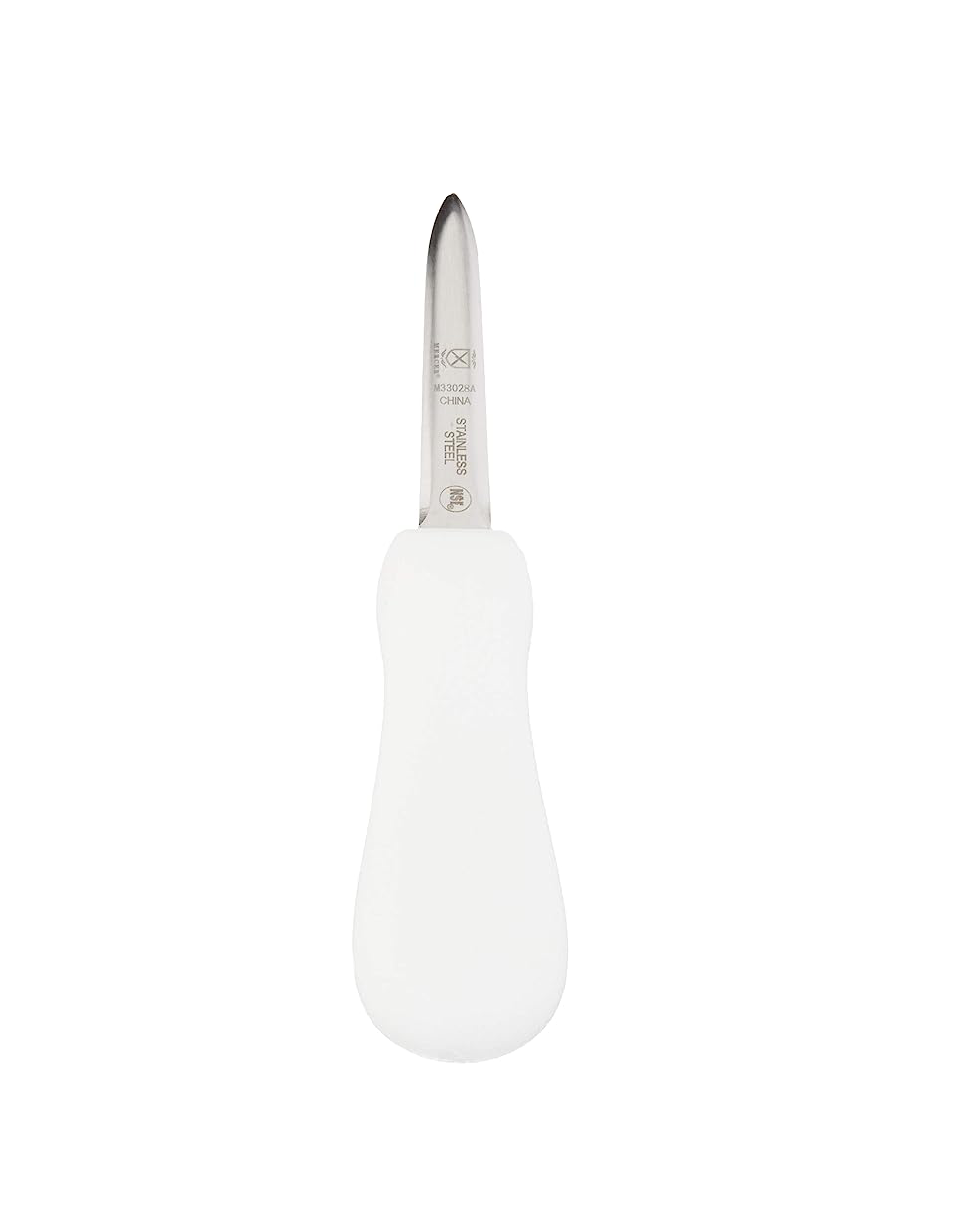 4" Stainless Steel Boston Style Oyster Knife with White Textured Poly Handle