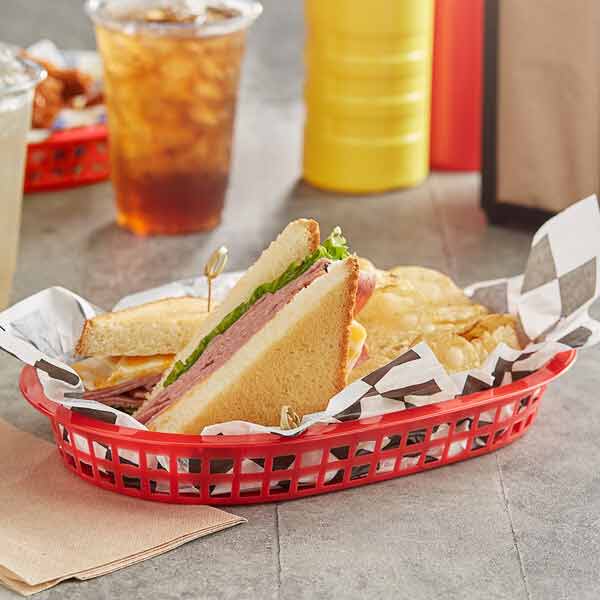 Red Oval Plastic Fast Food Basket / Winco