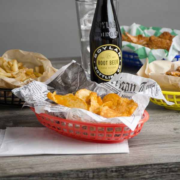 9 1/2" Red Premium Oval Fast Food Basket / Winco