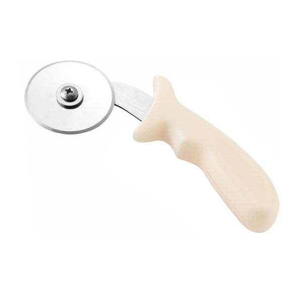 2 1/2" Pizza Cutter with White Polypropylene Handle / Winco