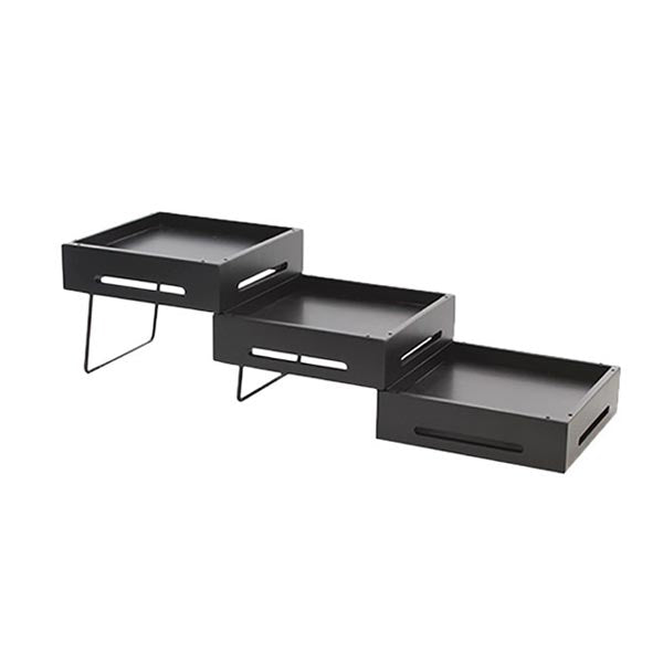 Geo-Mates Black 3-Piece Expandable Riser Set - 5 1/2" x 5 1/2" x 4 1/2" / Tablecraft