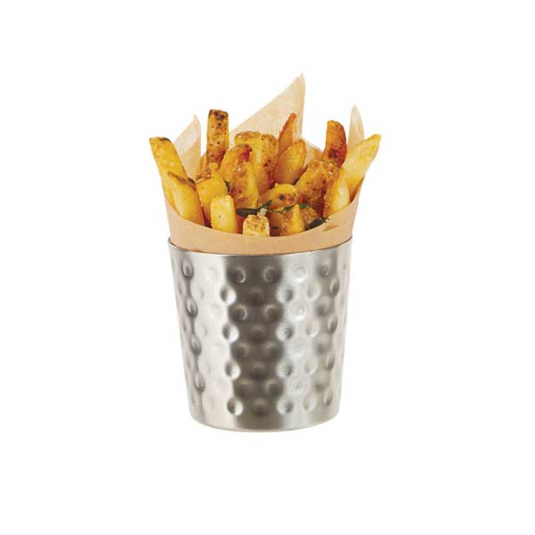 Hammered Stainless Steel French Fry Cup - 3 1/2" / Winco