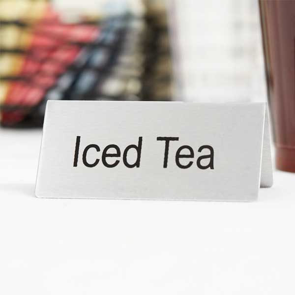 "Iced Tea" Table Tent Sign Stainless Steel - 3" x 1 1/2" / Winco