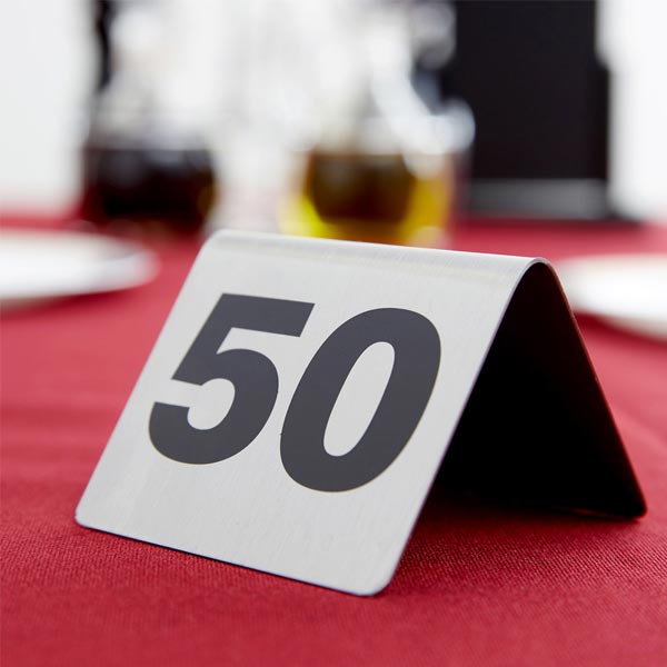 1 to 50 Stainless Steel Table Tent Number / Tablecraft
