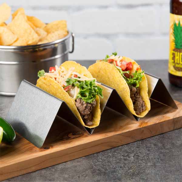 Stainless Steel Taco Holder with 2 or 3 Compartments - 8" x 4" x 2" / Winco