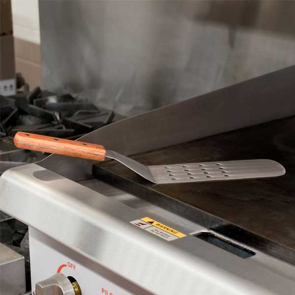 9 1/2" Blade Perforated Flexible Turner with Wood Handle / Winco