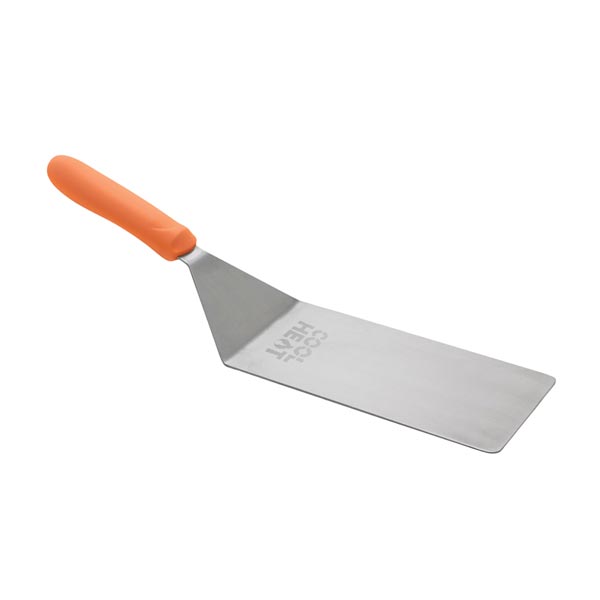 8" x 4" Stainless Steel Offset Turner with Orange Cool Heat Nylon Handle / Winco