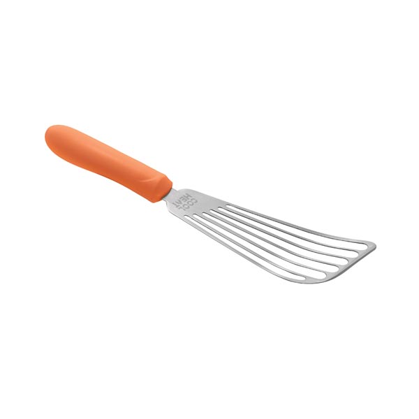 6 3/4" x 3 1/4" Stainless Steel Fish Spatula with Orange Cool Heat Nylon Handle / Winco