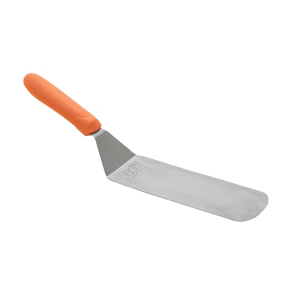 8.25" x 2.88" Stainless Steel Offset Flexible Turner with Orange Cool Heat Nylon Handle / Winco