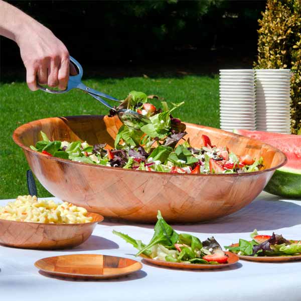 20" Woven Wood Salad Bowl, Mahogany / Tablecraft
