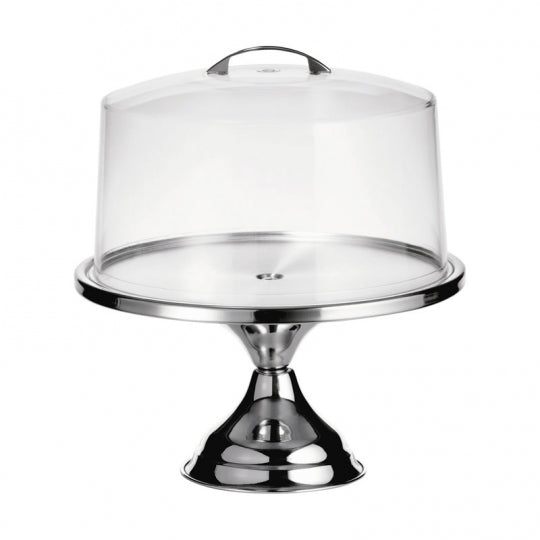 12" Round Cake Stand & Acrylic Cover Set, Stainless-0