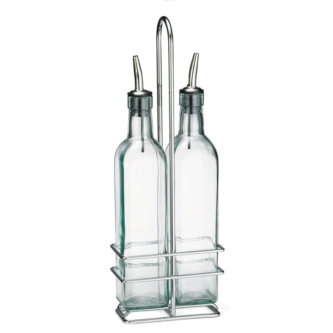 16 oz Glass Prima Oil & Vinegar Cruet Set with Rack / Tablecraft